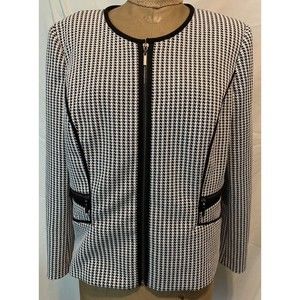 KASPER BLACK & WHITE BOXY HOUNDSTOOTH OPEN FRONT BLAZER JACKET SIZE 14P